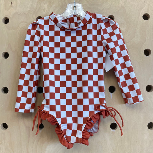 Brown Checkered Swimsuit