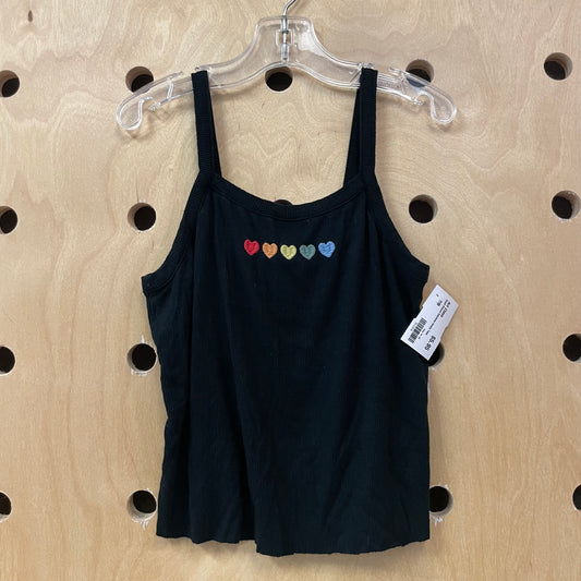 Black Ribbed Raimbow Hearts Tank