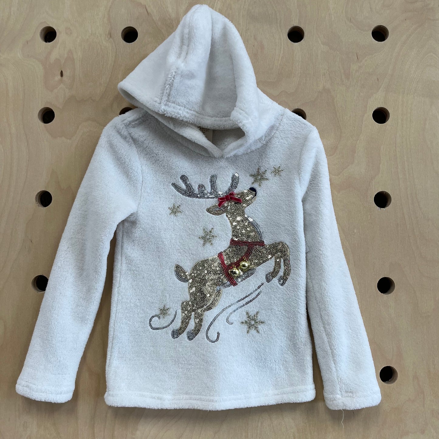 Fuzzy White Jingle Reindeer Hoodie