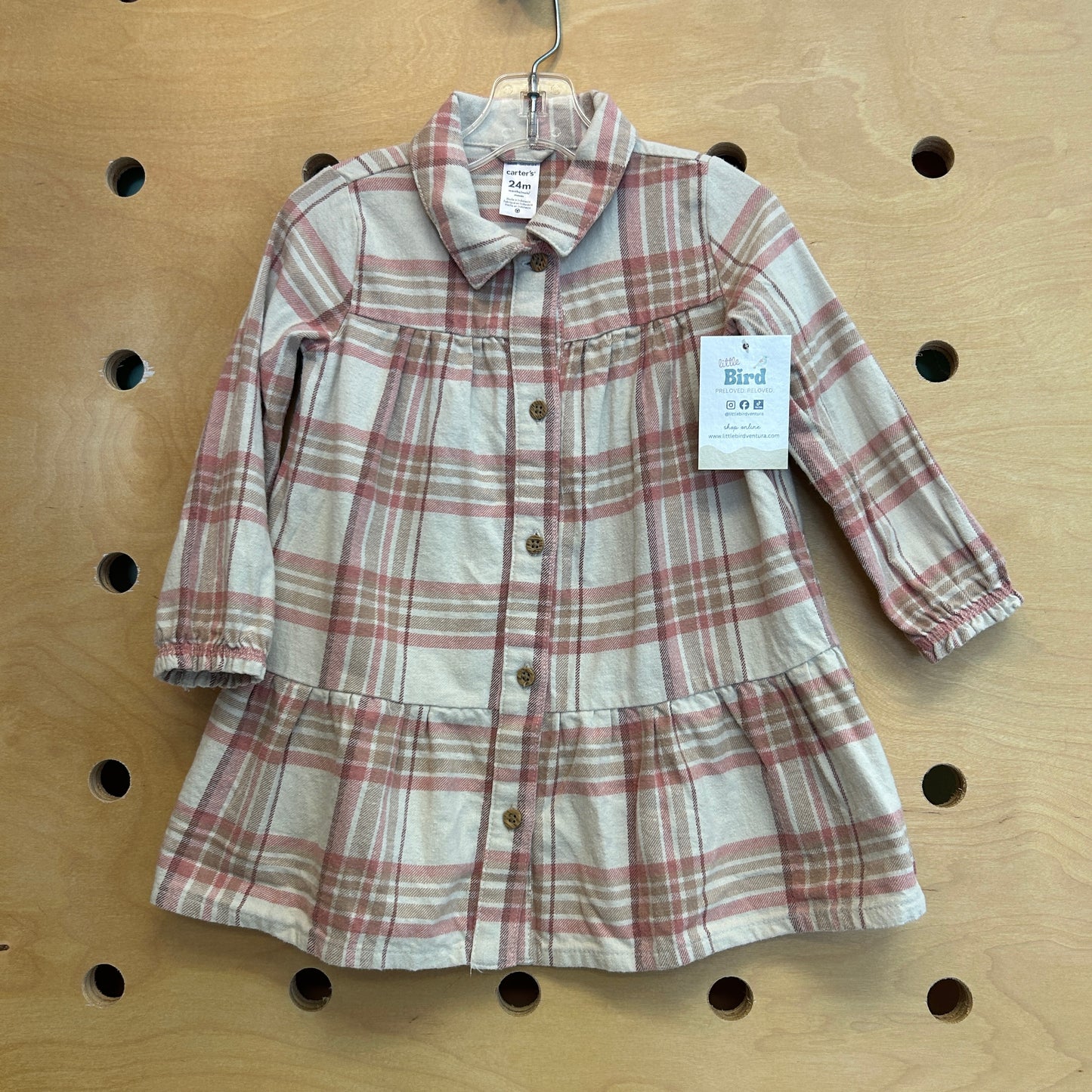 Tan/Pink Plaid Cotton Dress
