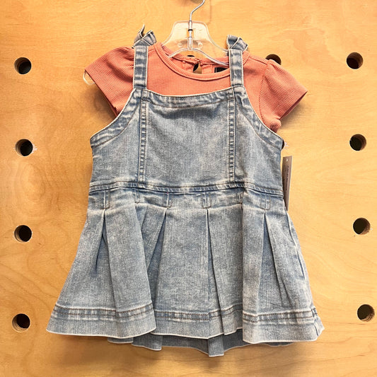 Peach Ribbed/Denim Ruffle Set