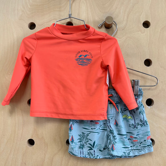 Coral+Blue Good Vibes Swim Set