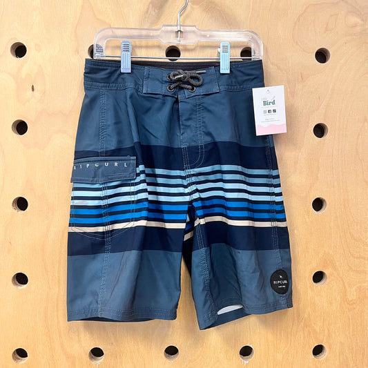 Grey/Blue Striped Swim Trunks