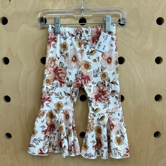 White Floral Flare Pants