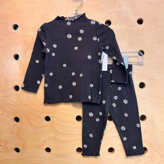 Organic B&W Daisies Ribbed Outfit