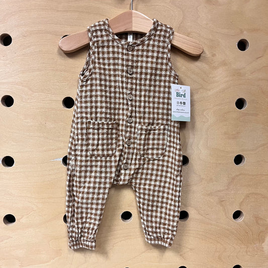 Brown Gingham Cotton Romper