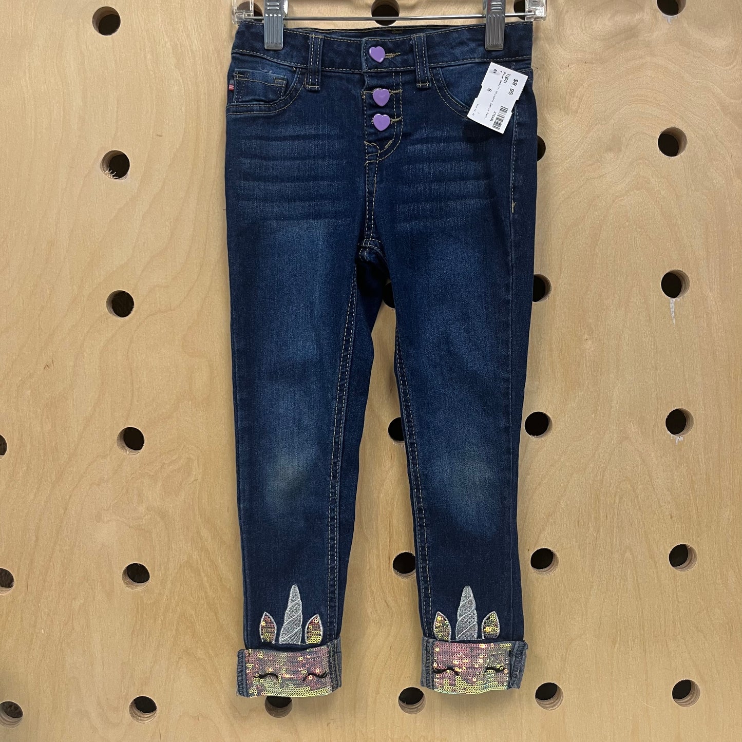 Blue Sequin Unicorn Denim Pants