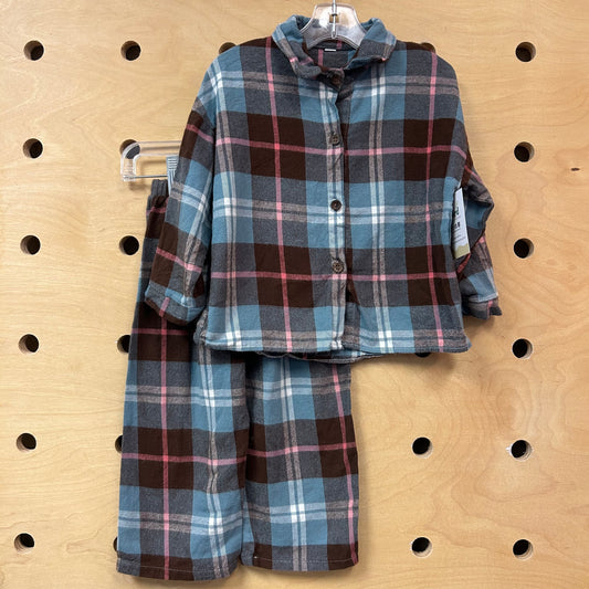 Blue & Brown Plaid Flannel Pajamas
