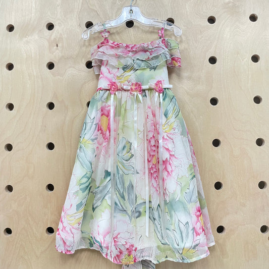 Green Chiffon Floral Dress