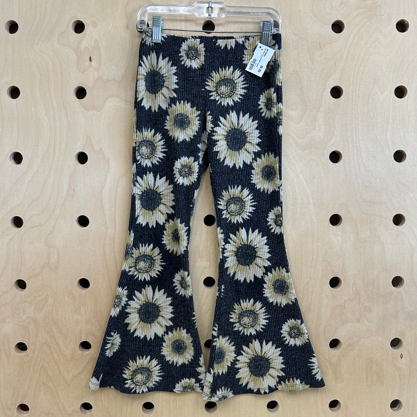 Grey Ribbed Flare Sunflower Leggings