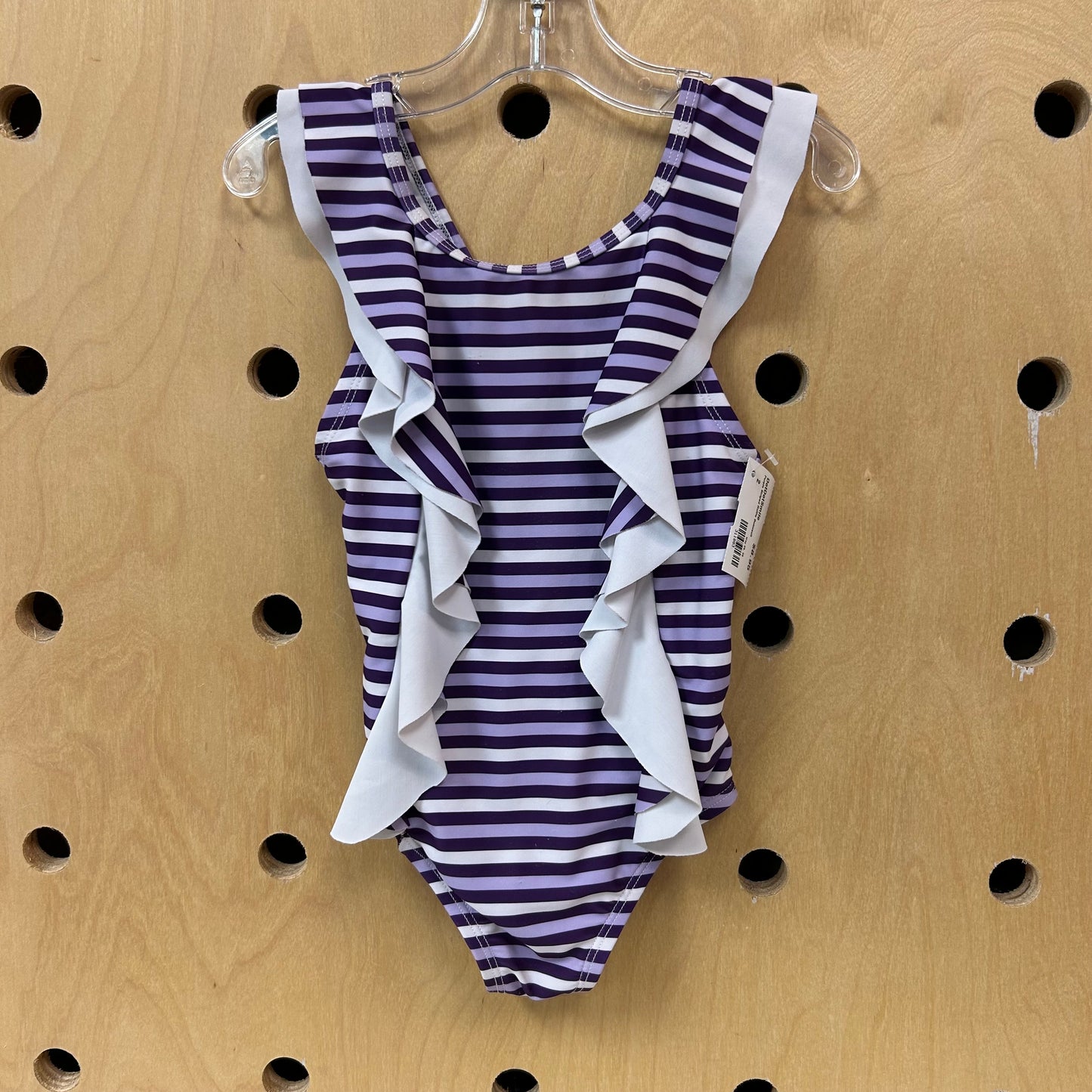 Purple Striped Ruffle Swimsuit