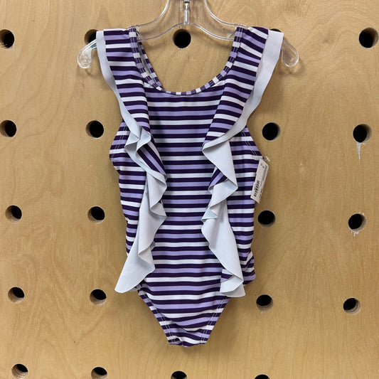 Purple Striped Ruffle Swimsuit