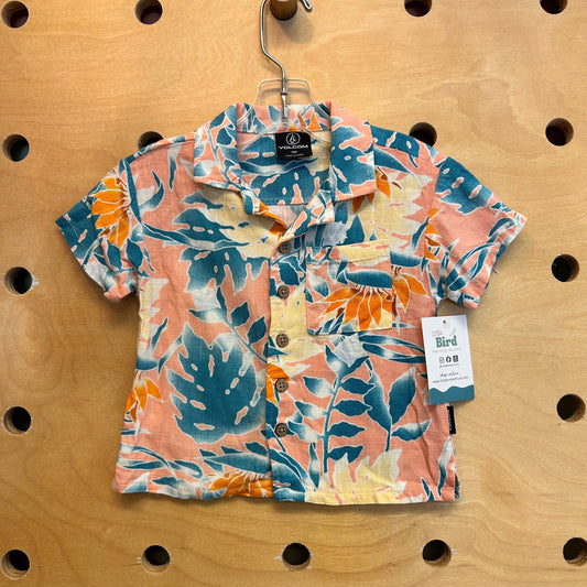 Peach Rayon Blend Tropical Button Up