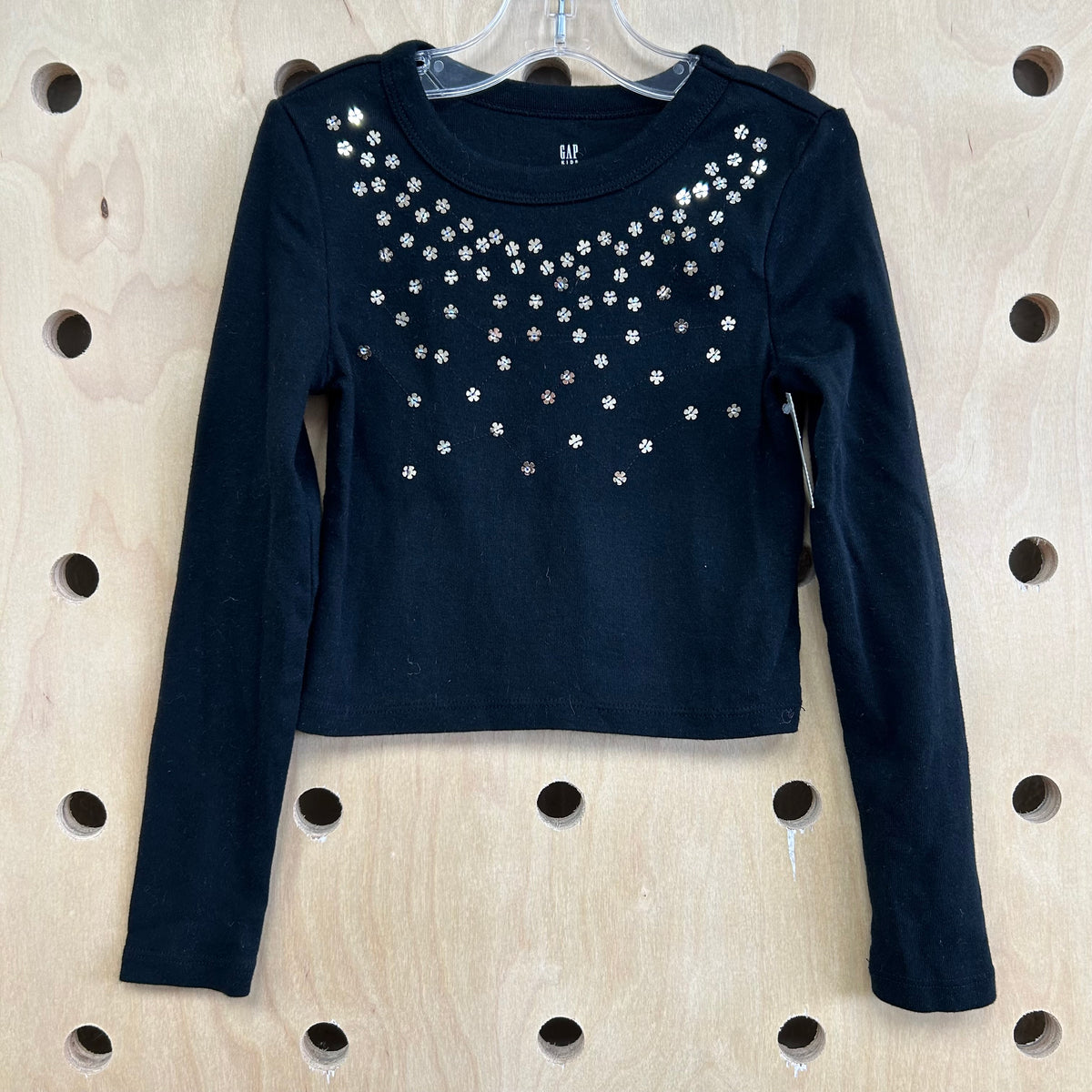 Black+Silver Floral Sequins Crop Tee