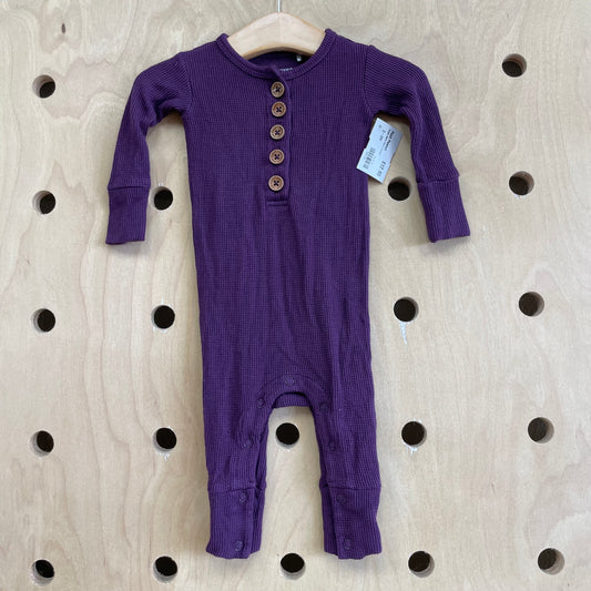 Purple Waffle Button Romper