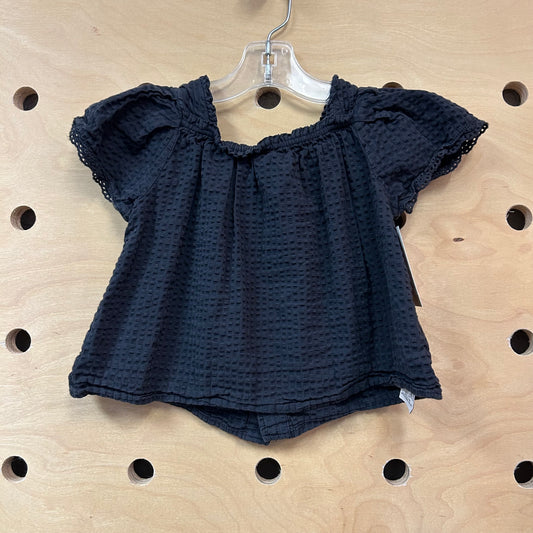 Black Textured Squares Eyelet Top