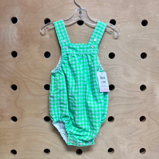 Bright Green Gingham Romper