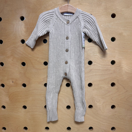 Cream Ribbed Button Romper