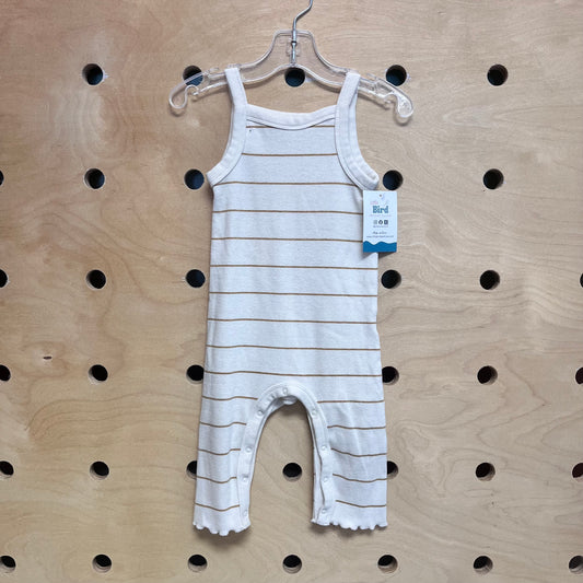 Cream/Tan Striped Ribbed Romper
