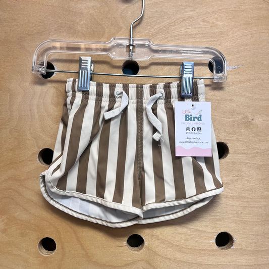 Cream/Brown Drawstring Swim Shorts