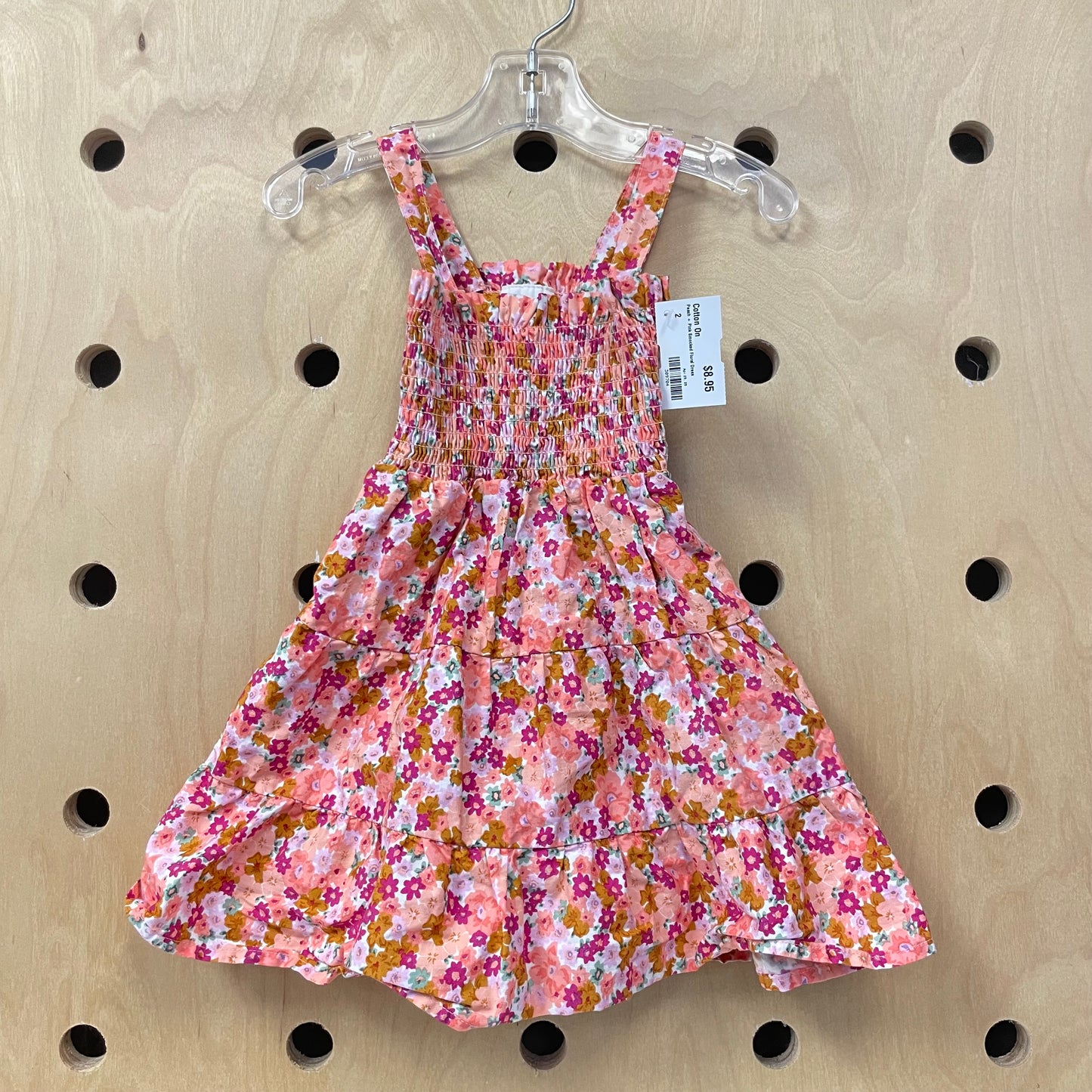 Peach + Pink Smocked Floral Dress