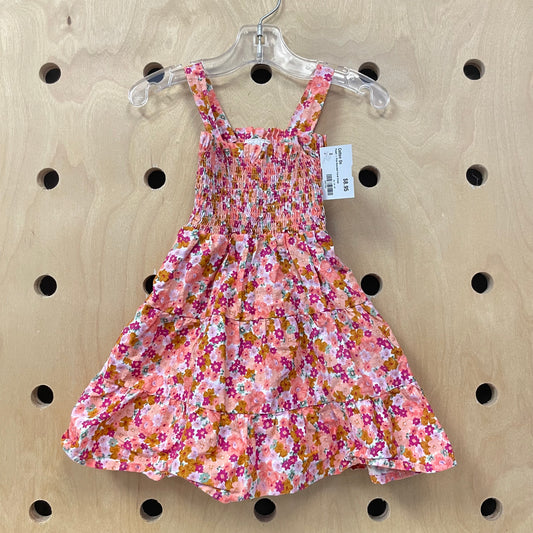 Peach + Pink Smocked Floral Dress