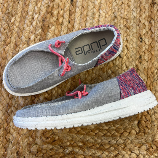 Grey & Pink Slip Ons