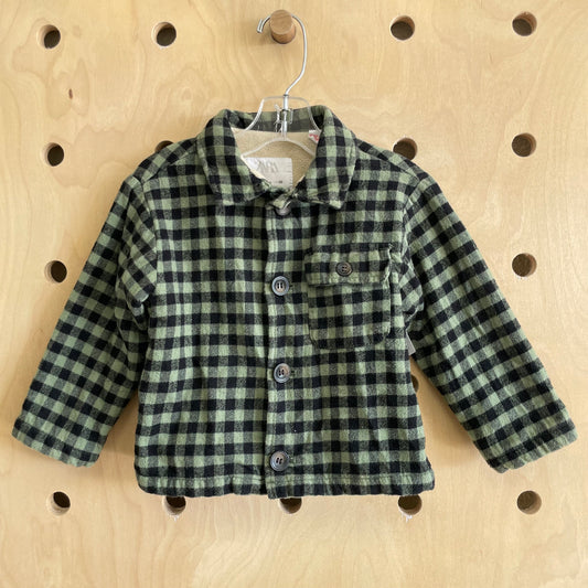 Green Plaid Fleece-Lined Shacket