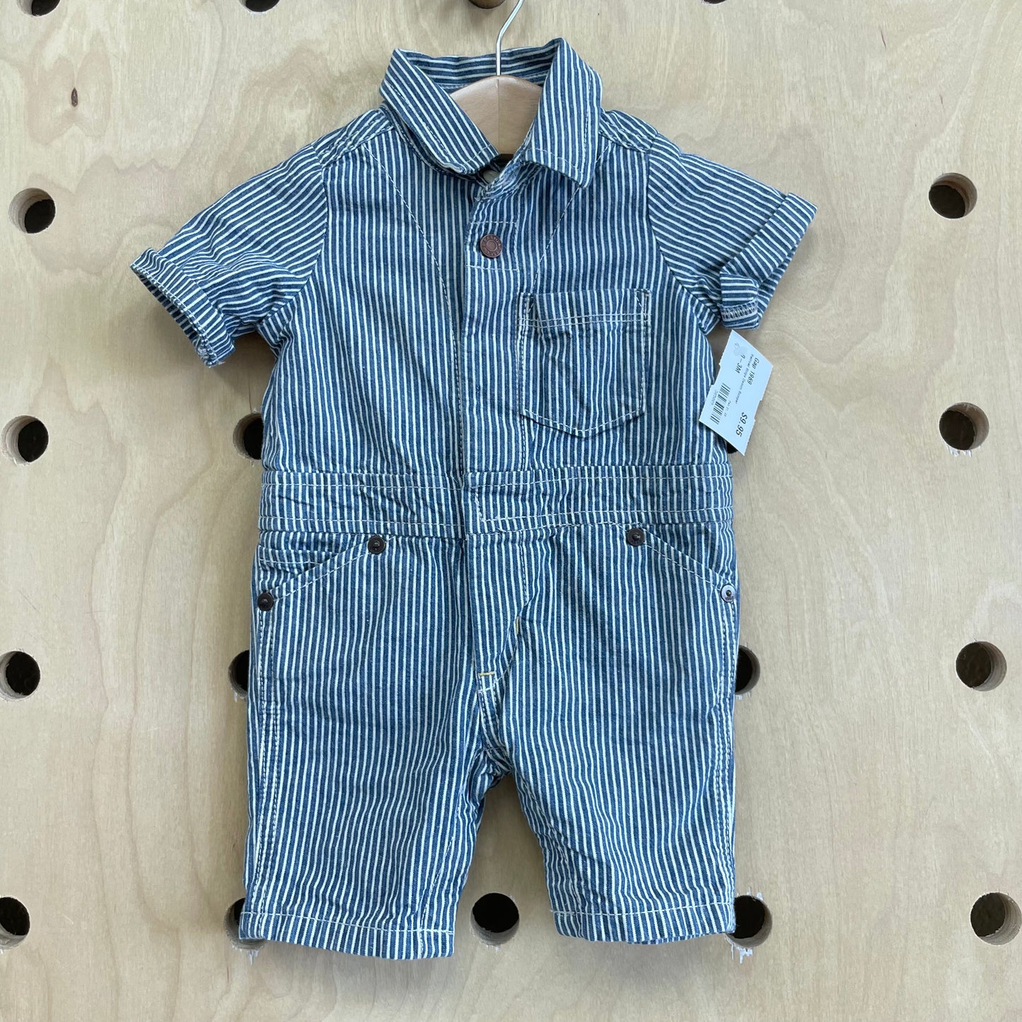 Railroad Stripe Demim Romper