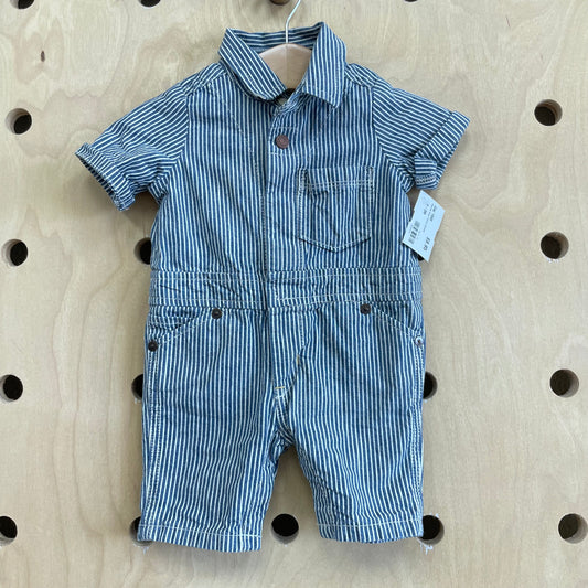 Railroad Stripe Demim Romper