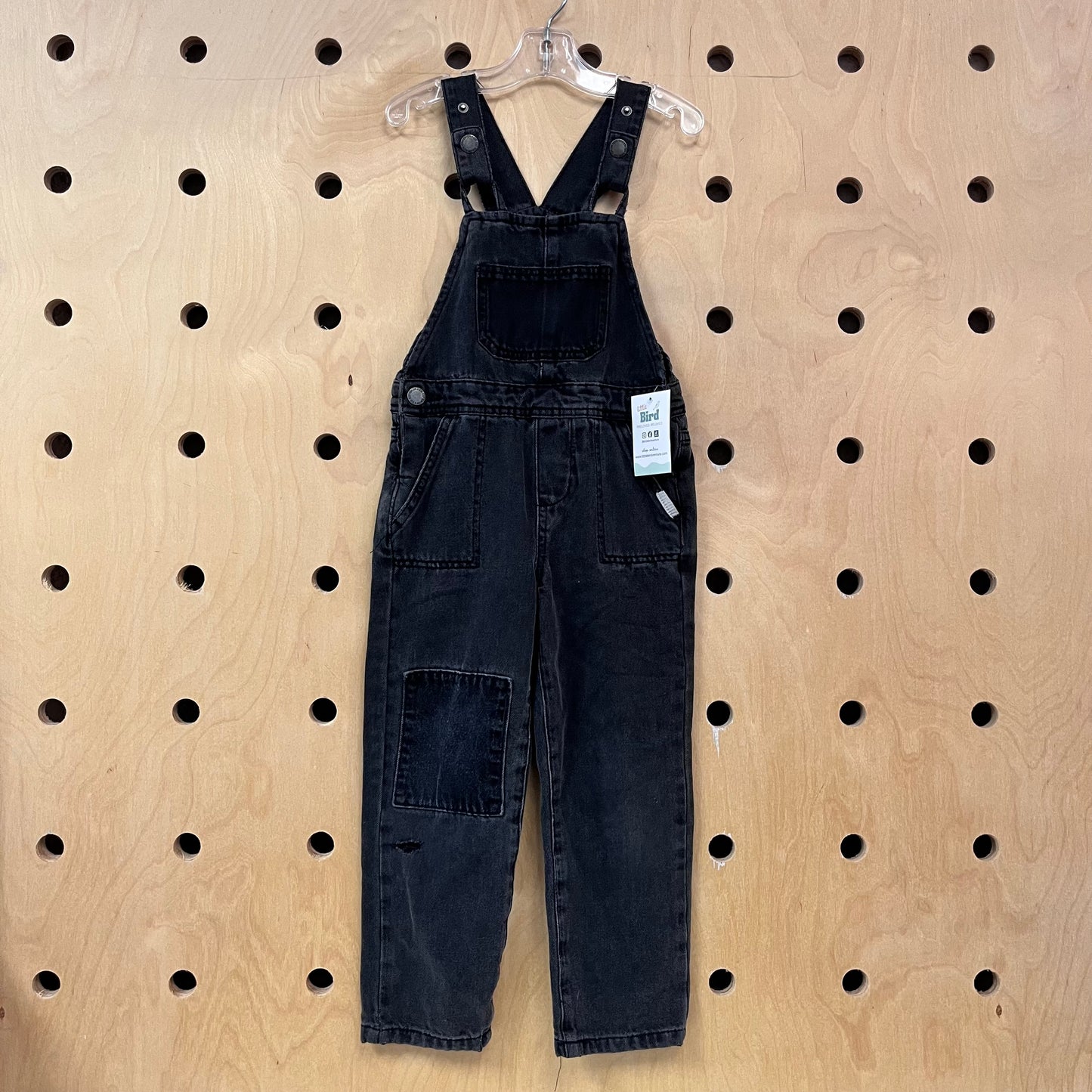Distressed Black Denim Overalls