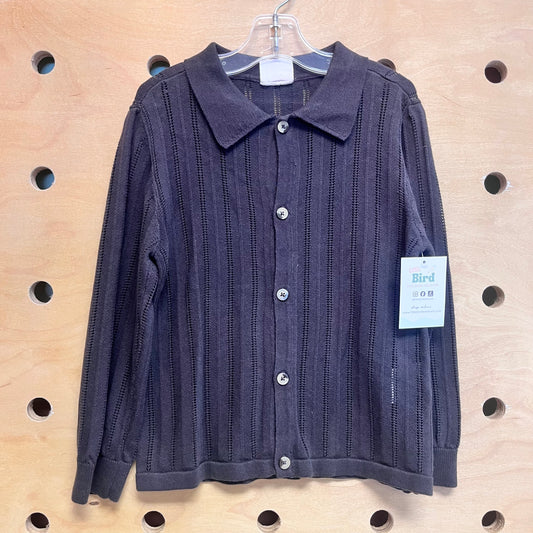 Grey Pointelle LS Button Up