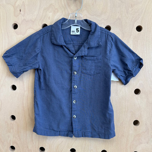 Blue Linen-Blend Button Up