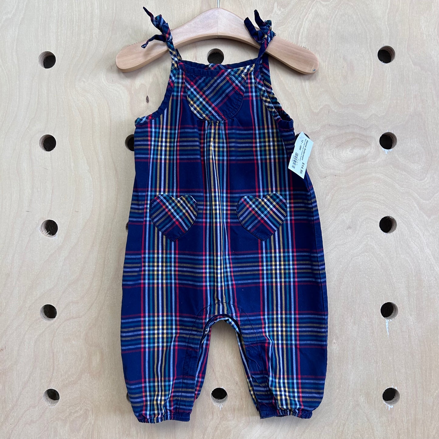 Blue Plaid Heart Pockets Romper