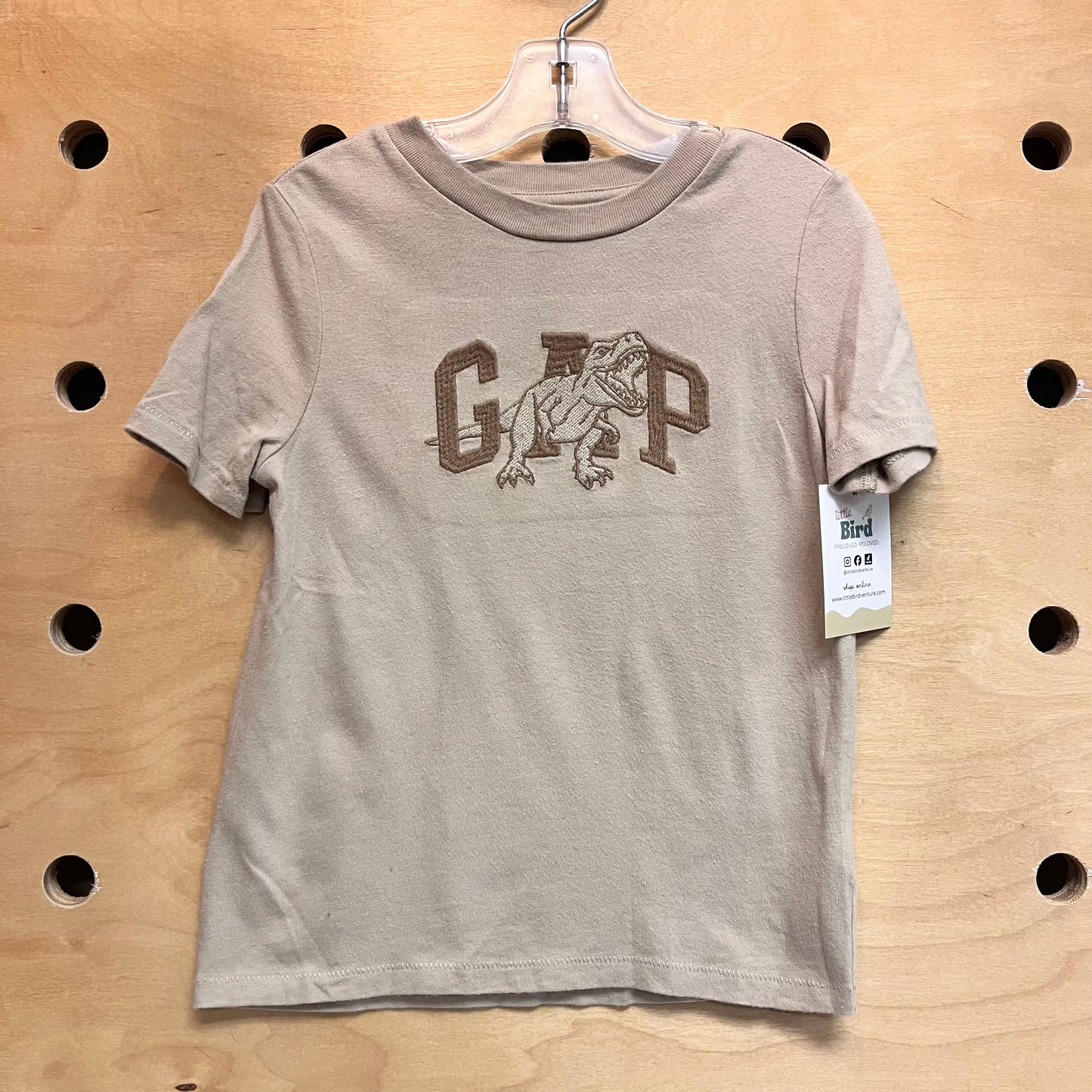 Beige Embroidered Dino Logo Tee
