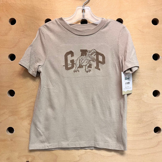 Beige Embroidered Dino Logo Tee