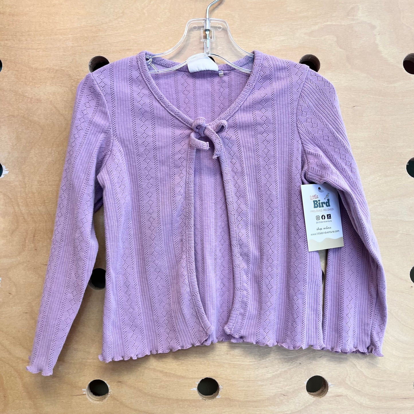 Purple Pointelle Tie Cardigan