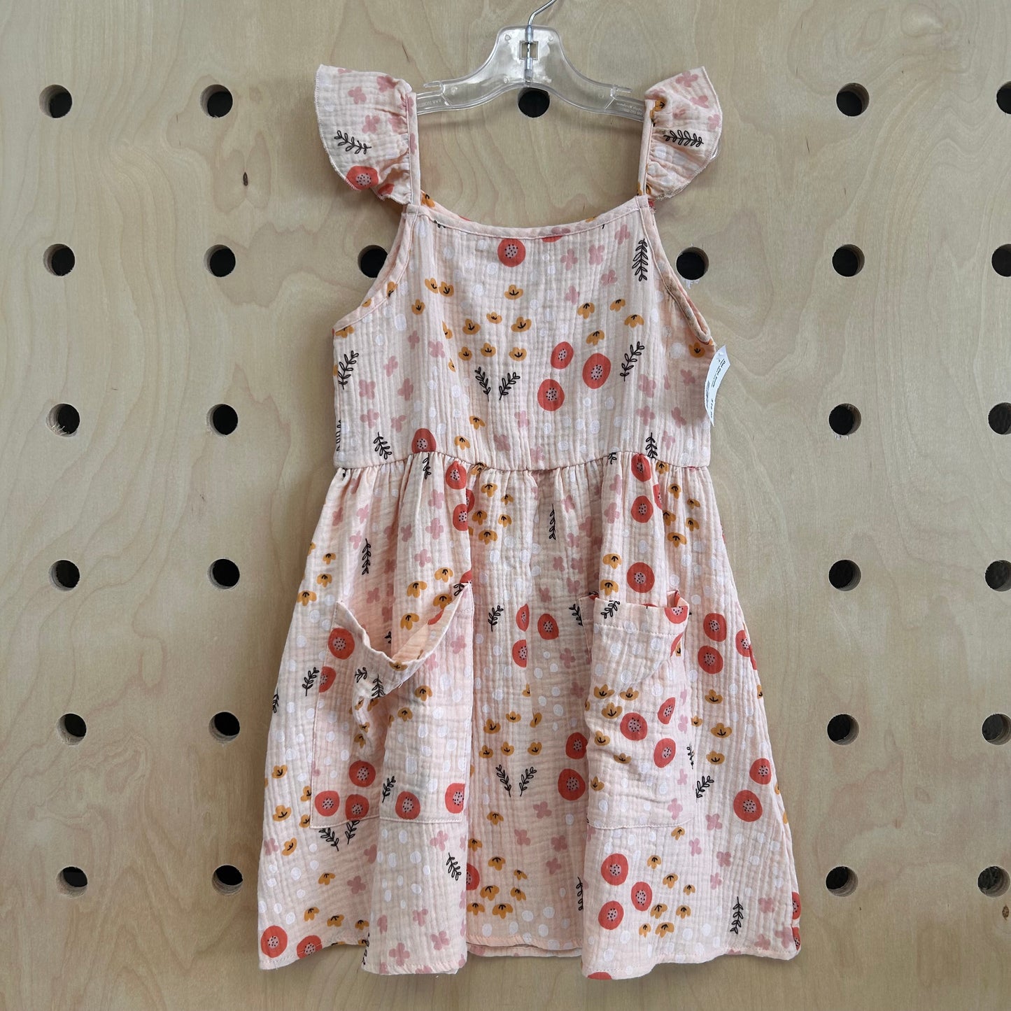 Peach Gauze Floral Dress