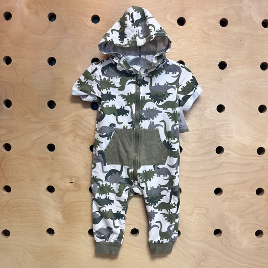 White/Green Dinos Hooded Romper