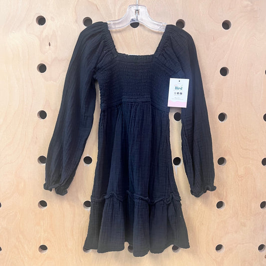 Black Smocked Gauze Dress