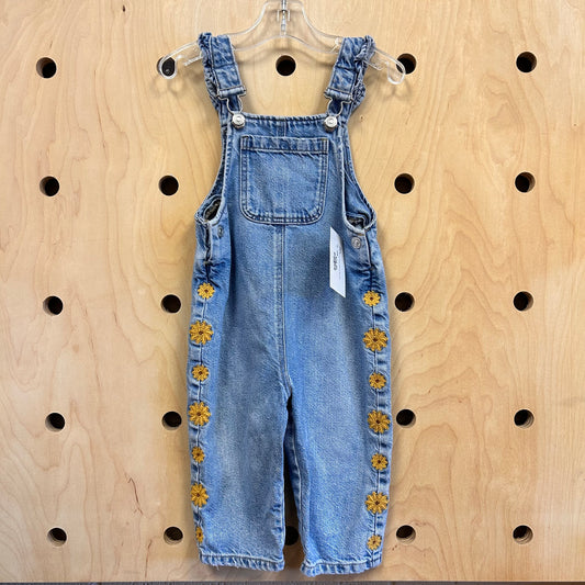 Embroidered Floral Denim Overalls