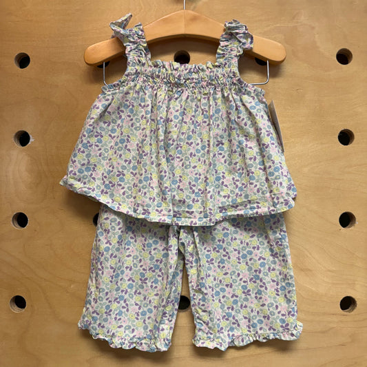 Pastel Floral Ruffle Trim Outfit