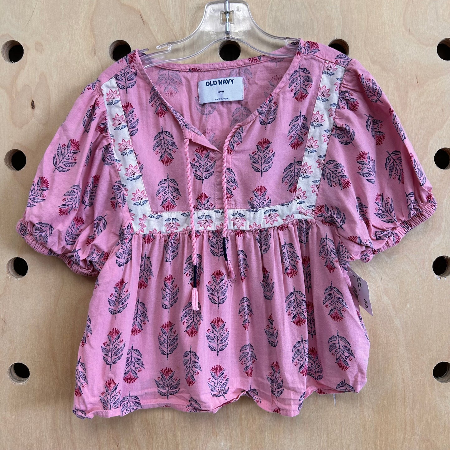 Pink Floral Peasant Top