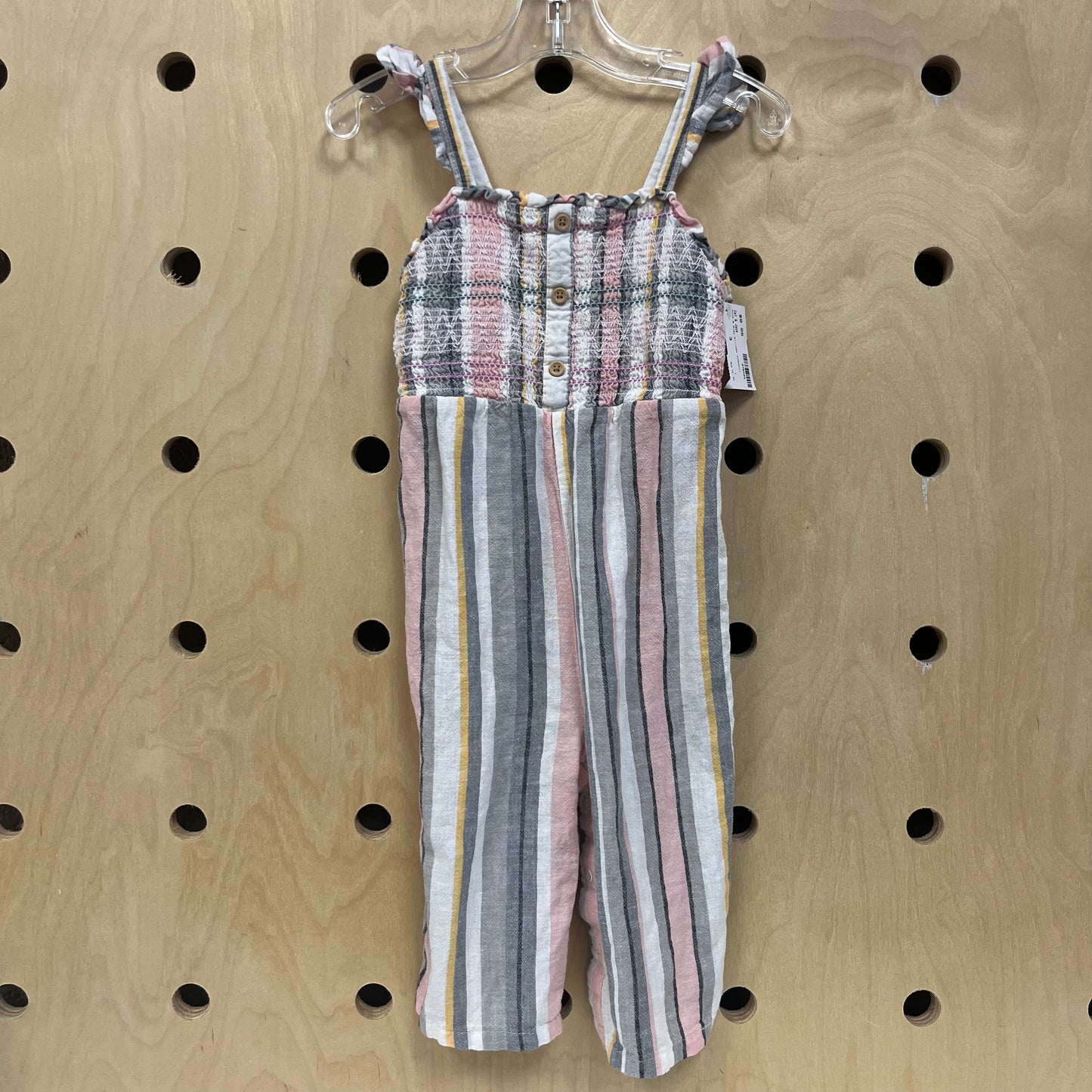 Pink & Grey Striped Jumpsuit