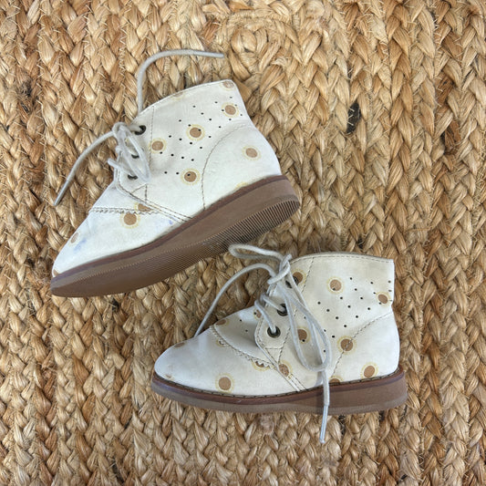 Creme & Tan Polka Dot Ankle Boots
