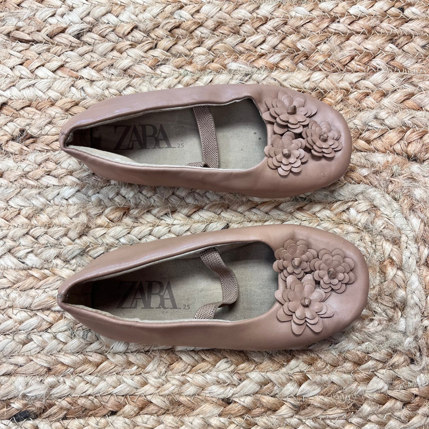 Tan Floral Flats