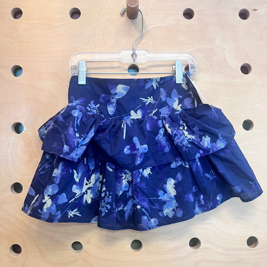 Blue Watercolor Cotton Tiered Skirt