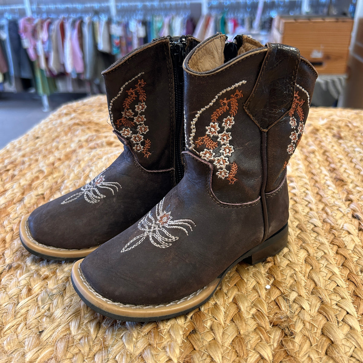 Brown Zipper Floral Cowboy Boots