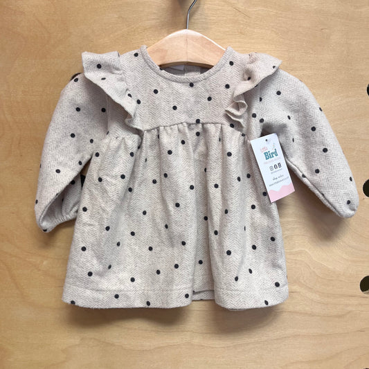 Cream/Black Polka Dot LS Dress