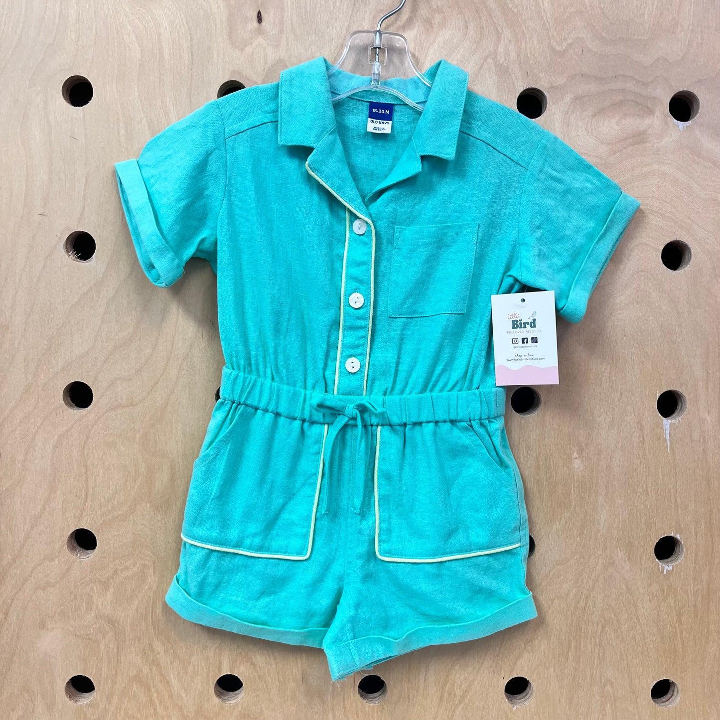 Green Linen Blend Romper